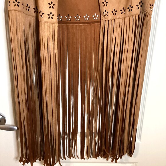 Relish Noless Women's Brown Faux Suede Fringed Open Front Vest Hippy Western - Picture 3 of 7
